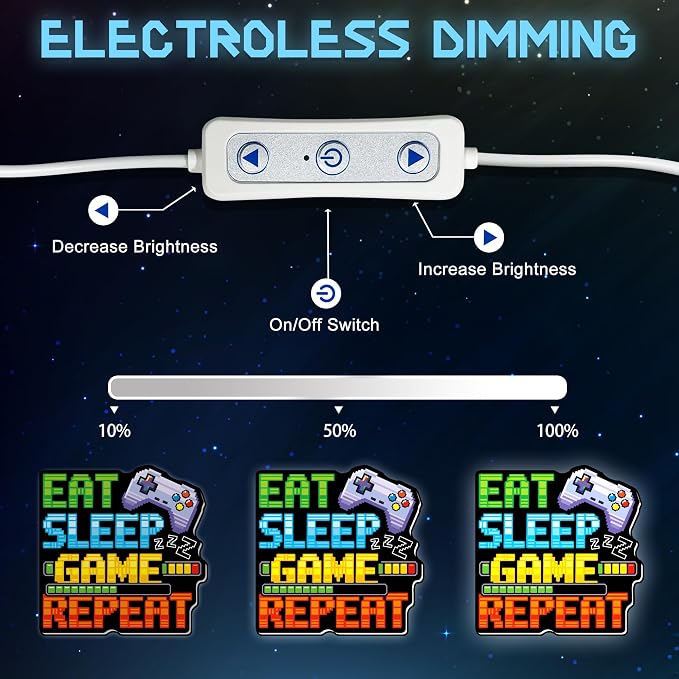 Eat Sleep Gaming Repeat LED Light Sign, Dimmable LED Gaming Room Decor Wall Light, Game Setup Room Sign for Bedroom, Neon Gaming Decor Neon Light, Gamer Gift for Teen Boys Men Boyfriend - Image 6