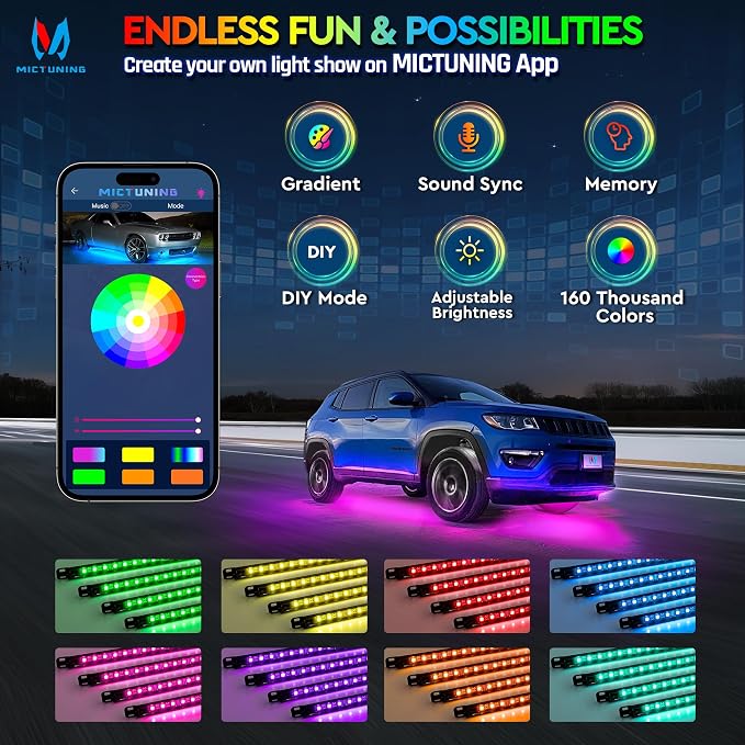 MICTUNING N8 RGBW Underglow Light for SUVs, App/Remote Control - Image 4