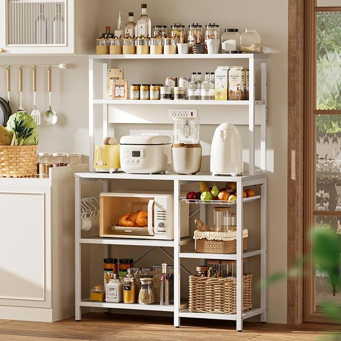 SUPERJARE Bakers Rack with Power Outlet, 35.4 Inches Coffee Bar with Basket - Image 2