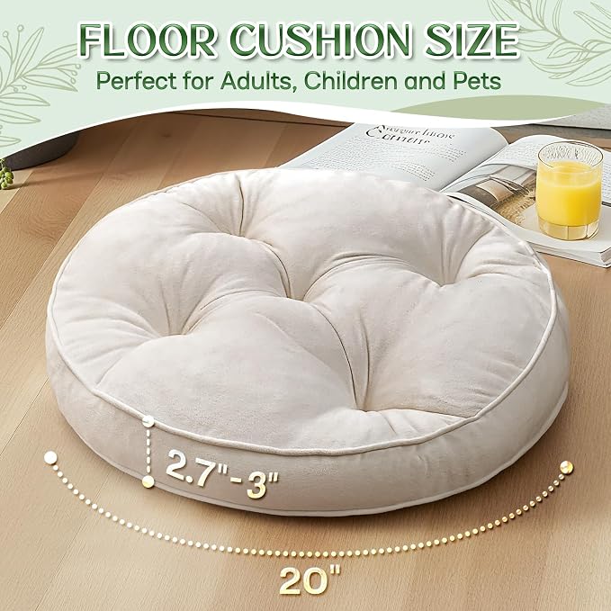 1 MIDDLE ONE Floor Pillow Set of 2, Memory Foam Meditation Cushion, Floor Cushions for Adults Sitting, Large Round Seat Cushions for Yoga, Living Room, 20x20 Inch (Round | Off-White) - Image 4