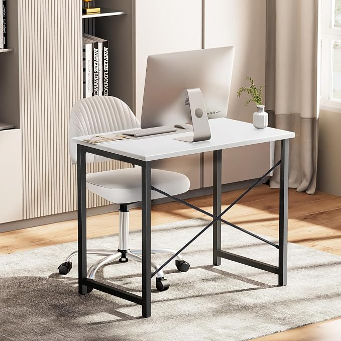 OLIXIS 47 Inch Computer Office Desk for Small Spaces, Writing Gaming Work Desk Modern Study Table with Metal Frame Home Bedroom, White - Image 4