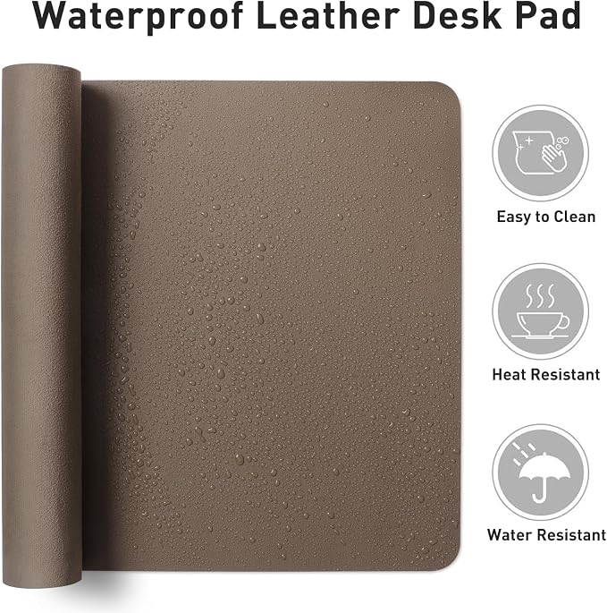 Aothia Leather Desk Pad Protector, Mouse Pad, Office Desk Mat, Non-Slip PU Leather Desk Blotter, Laptop Desk Pad, Waterproof Desk Writing Pad for Office and Home (Coffee, 36" x 17") - Image 7