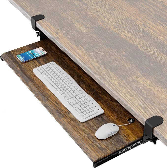 AX WABER Keyboard Tray Under Desk Pull Out with Extra Sturdy C Clamp Mount System, 32.8 (38 inch Including Clamps) x 12 Inch Slide-Out Platform Computer Drawer for Typing Vintage AX01WG202 by 1