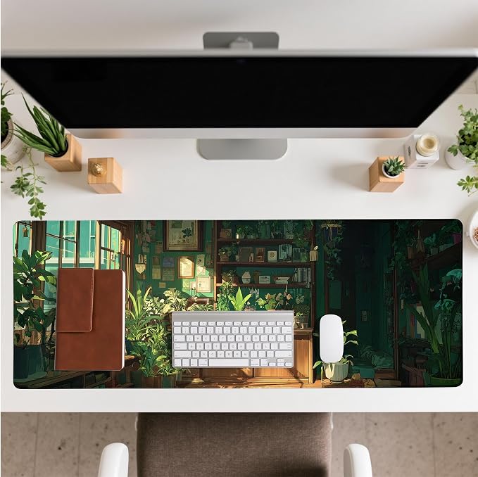 Green Plant Mouse Pad Desk Mat XL Extended Large Gaming Desk Pad Mousepad, Fresh Leaves Bookshelf Computer Laptop Keyboard and Mouse Mat, Desktop Protector Mat for Office and Home 31.5x11.8 in - Image 3