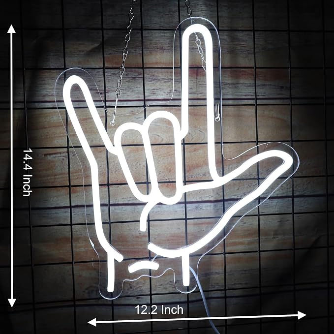 I Love You Neon Sign Hand Sign for ASL Classroom Decor Love you Hand Gesture Led Neon Light Sign for Wall Decor Stream background Gifts 12.6 * 14.4 Inch - Image 4