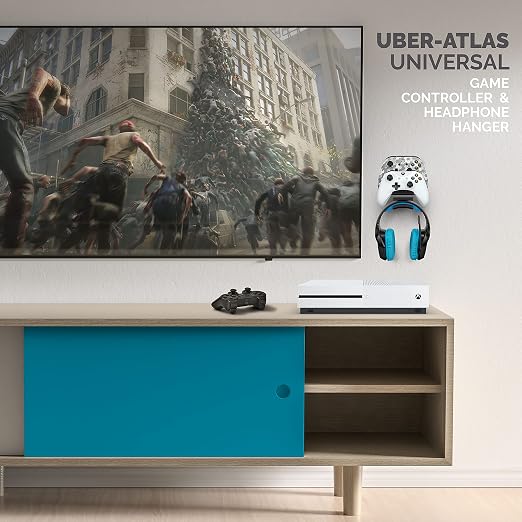 BRAINWAVZ The UberAtlas Dual Game Controller & Headphone Stand Wall Mount Holder for Xbox ONE, Series X, PS5, PS4, PS3, Switch, STEELSERIES Gamepad & More, Stay Organized No Screws (Two Pack) - Image 8