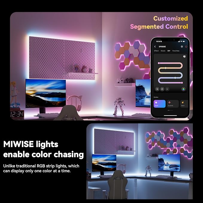 MIWISE 5V USB COB LED Strip Lights,RGB Smart IC LED Strip with App Control,Bluetooth Addressable Music Sync Color Changing Strip Lights,3M Back-Adhesive for Gaming Room PC Home Decor 6.56ft - Image 2