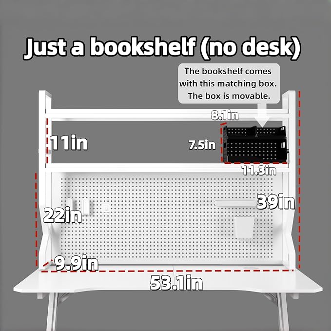 Desktop Bookshelf, Multi-Size pegboard Storage Organizer Rack,Dorm Desk Shelf, Desk Hutch,Office Desk top Storage Rack,Student Desktop Storage,Desk Shelves for top of des(White, 53.1" Lx9.9 Wx39 H - Image 5