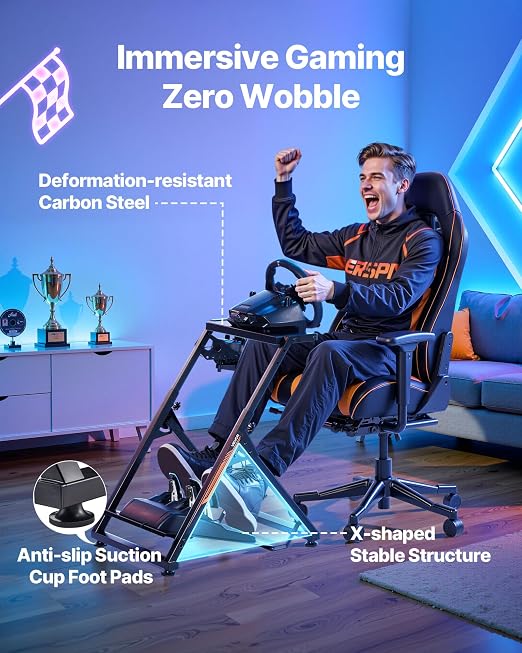 VEVOR Racing Wheel Stand, Adjustable & Foldable Simulator Stand for Logitech G923 G920 G29 G27, Thrustmaster T300RS TX F458 T500RS T3PA-PRO(F1/GT) Gaming Cockpit,Pedals Simulator NOT Included,Compact - Image 3