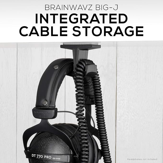 BRAINWAVZ BigJ Under Desk Headphone Stand (2 Pack) Hanger Holder Mount for Headphones, Gaming Headsets, Mobiles Accessories, Stick On, No Screws (Black) - Image 3