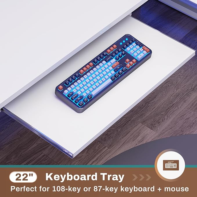 SEDETA White L Shaped Office Desk, 57.5” Corner Computer Desk with Power Outlet Pegboard and Keyboard Tray, Gaming Table with LED Lights, Hutch and Storage Shelves for Home Office - Image 5