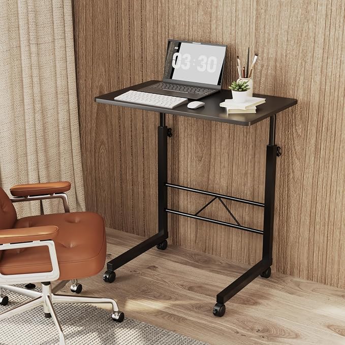FCH Computer Workstation, Standing Desk Adjustable Height, Small Computer Desk w/Rolling, Sit Stand Laptop Desk TV Tray Computer Workstation for Bed Sofa Hospital Reading Eating, 23.6", Black by FCH