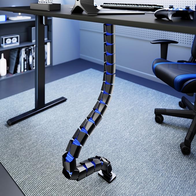 ARES WING Under Desk Cable Management Spine, Screw-On Vertebrae Cord Organizer for Standing Desk, Length-Adjustable with 20 Modular Segments for Office & Gaming Desks, Blue - Image 8