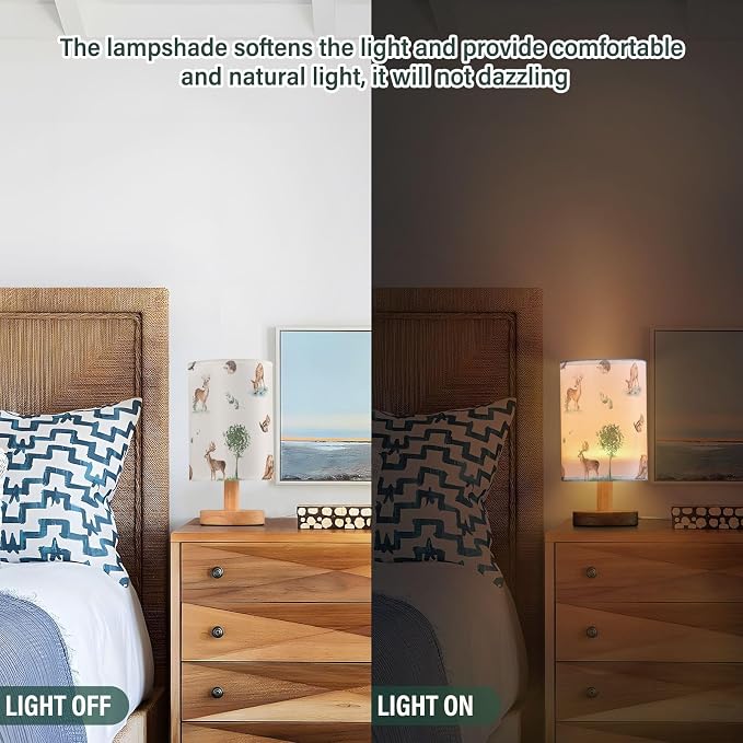 Bedside Table Lamp Woodland Animals Nightstand Lamp with Wood Forest Deer Bear Chipmunk Hedgehog Desk Lamps for Bedroom Living Room Nursery Office Home Decor - Image 4