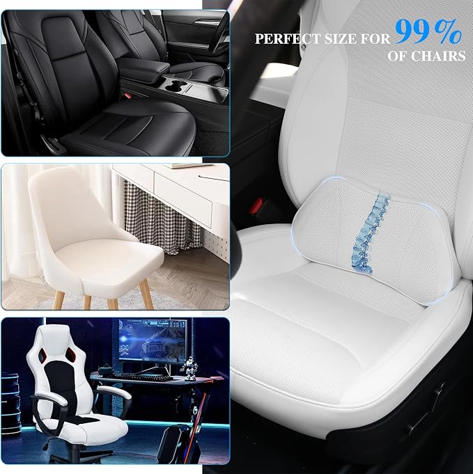 Car Lumbar Support Pillow for Driving Seat, White, 1 Pack | Leather Memory Foam Lumbar Cushion for Lower Back Pain Relief, Universal Back Support for Driving, Home & Office Chairs - Image 7