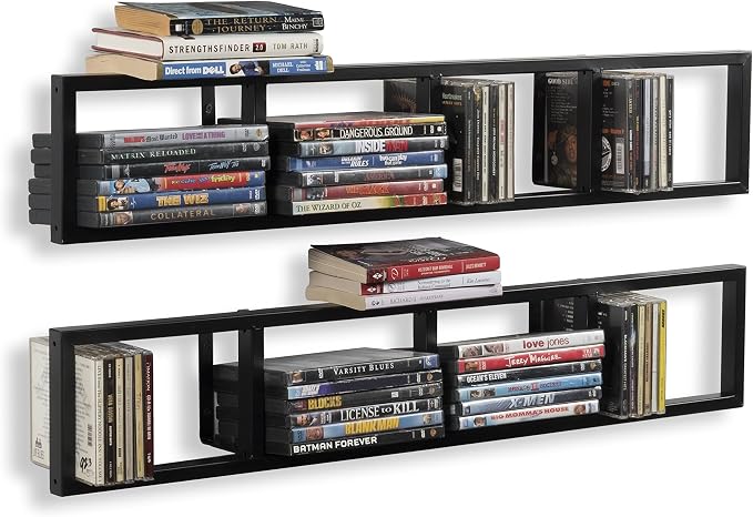 You Have Space Wall Mount 34 Inch Media Storage Rack CD DVD Organizer Metal Floating Shelf Set of 2 Black by YouHaveSpace