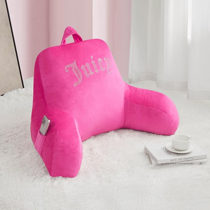 Juicy Couture Velour Backrest Pillow with Rhinestone Juicy Logo - 30"x17", Hot Pink Supportive Bed Rest Pillow for Reading, Gaming, or Relaxing - Image 6