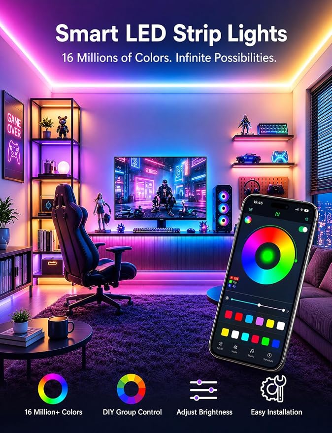 MFWW 32.8ft RGB+IC LED Strip Lights, LED Lights for Bedroom, Smart Control - Image 7
