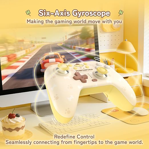 Kuitmor Pompompurin Dog Switch Pro Controller, Cute Hall Effect Wireless Gamepad No Drift for Switch 2/Switch/OLED/Lite, PC/Steam, Android, iOS, Bluetooth + Wired, Turbo, Back Buttons, 6-Aixs Gyro, Wake-up, RGB (Yellow, With Receiver) - Image 8