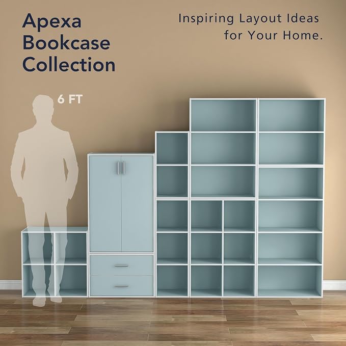 Homes: Inside + Out Apexa 4-Cube Storage Organizer Shelves, Stackable Wood Bookcase Fits Cubby Bins for Organization, Dorm Teen Room Decor & Home Office, Light Blue - Image 9