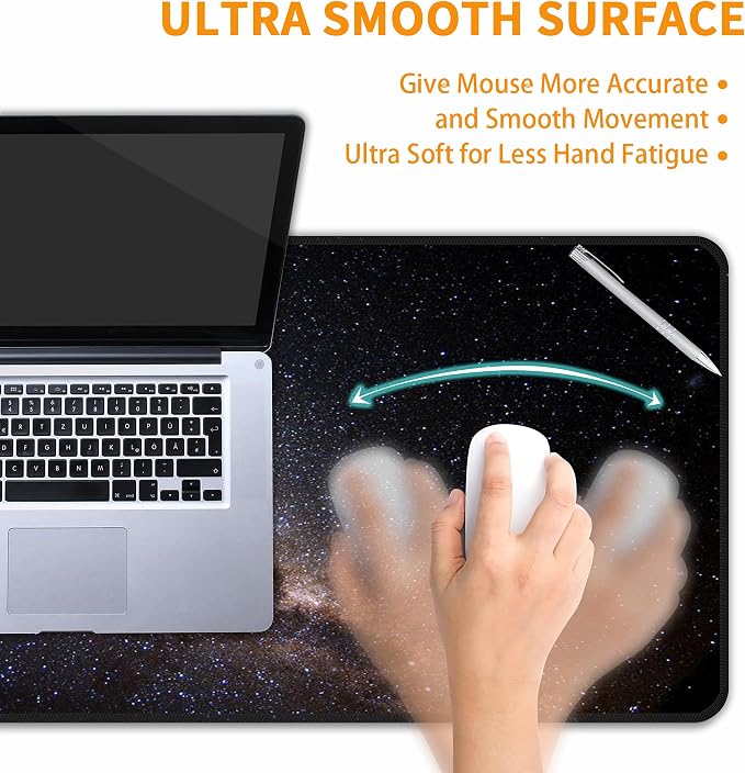 Galaxy Space Desk Mat, XL 31.5"x11.8" Large Mouse Pad, Starry Sky Extended Gaming Mouse Mat,Non-Slip Rubber Base Waterproof with Stitched Edges for Gaming Office Home Decor - Image 5