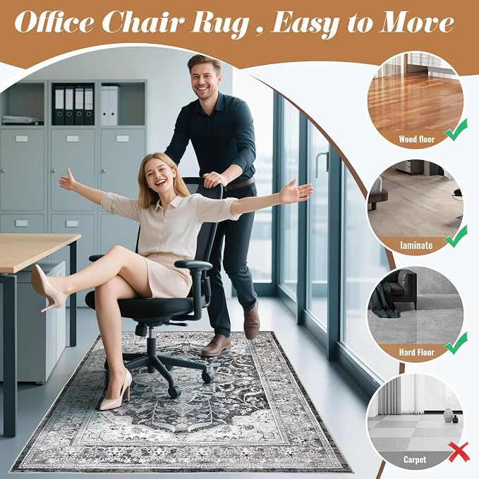 Office Chair Mat for Hardwood Tile Floor, 36"x48"Anti-Slip Under Desk Carpet Protector for Rolling Computer Chair Mat, Machine Washable Office Area Carpet (Chenille,Brown) - Image 7