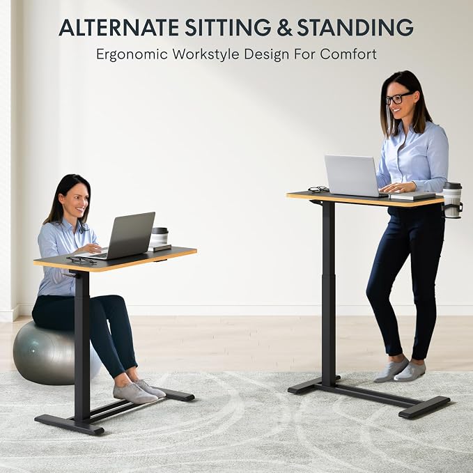 FLEXISPOT 28" Mobile Standing Desk Pneumatic Lift Computer Workstations - Image 5