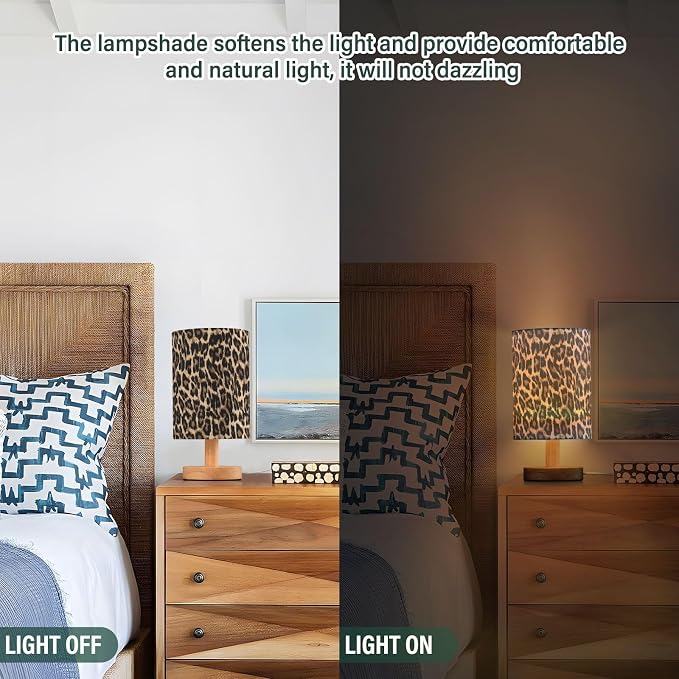 Bedside Table Lamp Leopard Print Nightstand Lamp with Wood Desk Lamps for Bedroom Living Room Nursery Office Home Decor - Image 4
