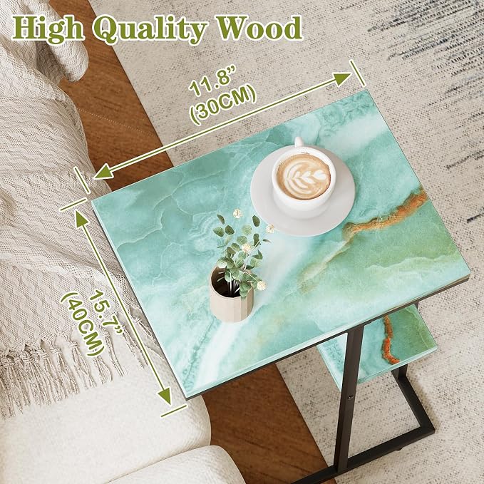 C Shaped Side Table, Couch End Table for Small Space, Blue&Green - Image 3