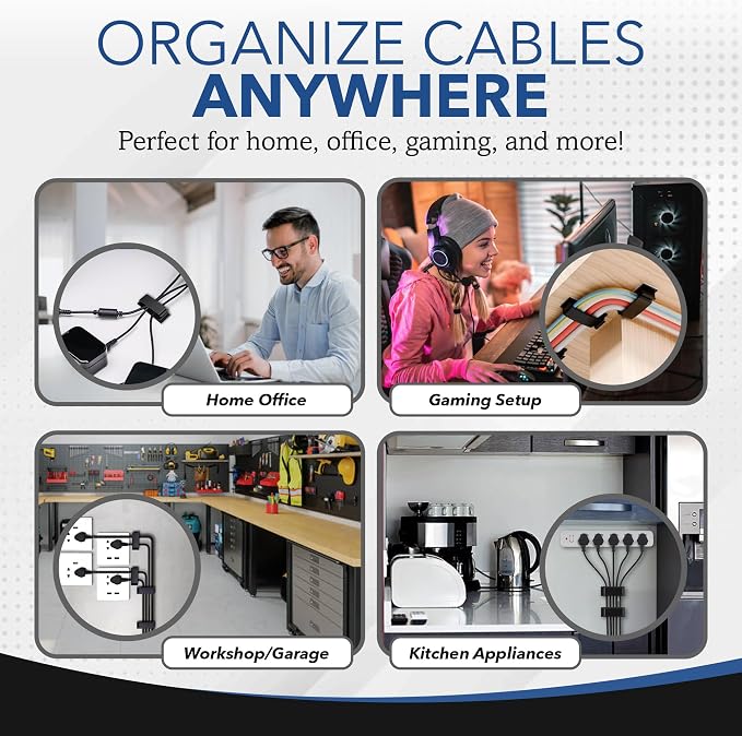 100 PCS Self Adhesive Cable Clips, Wire Organizer, Cable Management, Cord Organizer for Desk, Wall, PC, Car, Home, Office, USB, Ethernet, Power Cords, Black (Small) - Image 6