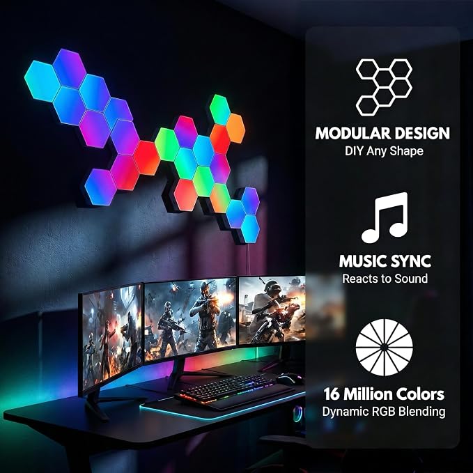 NIUCOO 20 Pack Hexagon LED Light Wall Panels – RGB Smart Gaming Light with App, Remote and Music Sync, Modular Gaming Wall Decor for Bedroom, Game and Living Room - Image 8