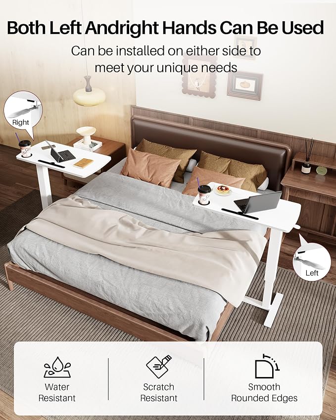 Foldable Overbed Table with Wheels, Pneumatic Adjustable Desk - Image 4
