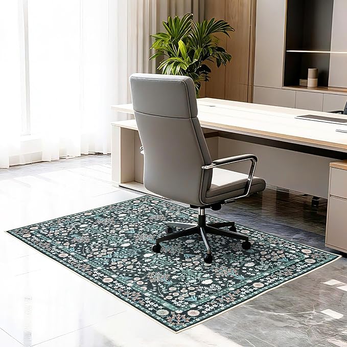 Office Chair Mat for Hardwood Tile Floor, 36"x48"Anti-Slip Under Desk Carpet Protector for Rolling Computer Chair Mat, Machine Washable Office Area Carpet (Chenille,Vibrant Green) by Ufeekare
