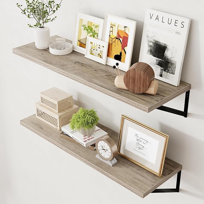 Axeman 12 Inch Deep Floating Shelves for Wall - 36 Inch Wide x 12 Inch Deep Wall Shelves Set of 2 - Rustic Grey Wood Floating Shelves for Living Room by Axeman