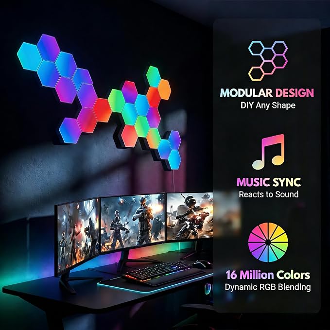 TISOFU 20 Pack Hexagon Lights LED Wall Panels, RGB Gaming Lights with APP/Music Sync & Remote, DIY Smart Modular Hexagonal Honeycomb Glide Hex Tiles Panel, Bedroom Party Decor Gifts - Image 2
