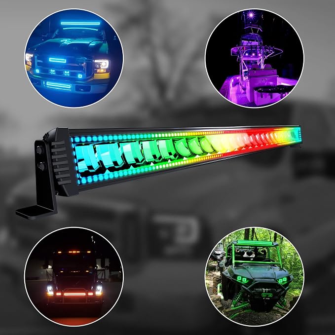 50" RGB LED Light Bar 2x4 Flood LED Pods Offroad Driving Fog Lights - Image 9