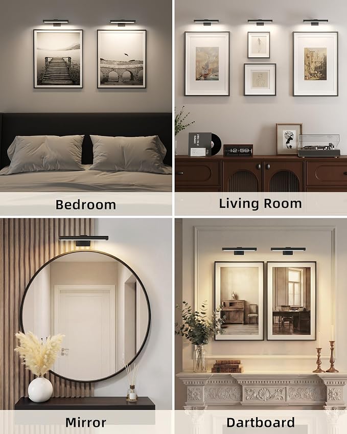EZVALO Picture Light for Wall, Rechargeable 2400mAh Lights Wireless with IR Remote, 3 Color & Dimmable Magnetic 7.8'' LED Lights Display for Painting, Living Room, Gallery, Bedroom(Black-3P) - Image 8