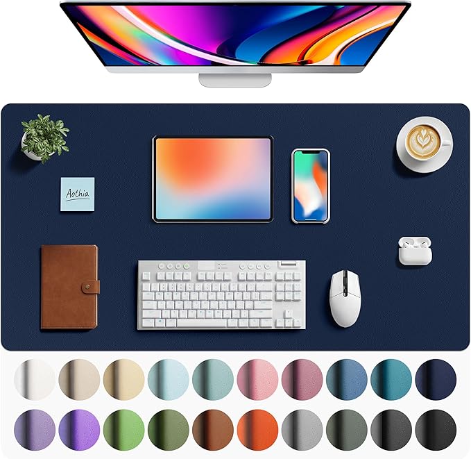 Aothia Faux Leather Desk Mat - Large Mouse Pad, Non-Slip PU Leather Blotter, Waterproof Writing Surface for Office and Home (Dark Blue, 40" x 24") by AothiaSimpleNaturalUnique