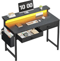 DurayLoly 39.4" Office Computer Desk with LED Lights & 2 Drawers,Black by Durayloly