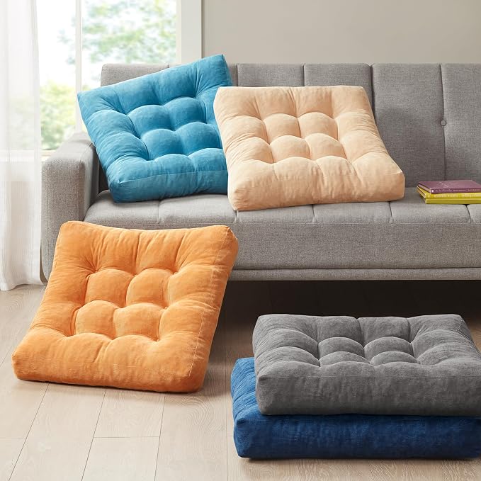 Floor Pillows Set of 6, Large Meditation Cushion for Adults, 22 Inch Square | Reading nook & office use, Tatami seating, Corduroy cover, 3.5 in thick, Shredded memory foam fill, Yellow yoga pad - Image 7