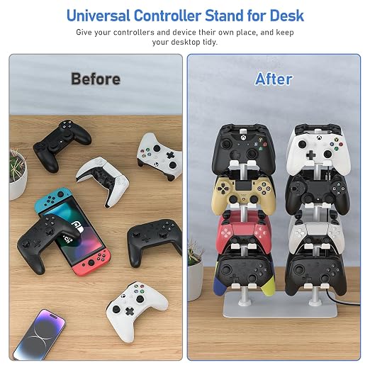 MANMUVIMO Controller Holder for 16 Xbox PS5 PS4 Gaming Controller, Video Game Controller Holder Headphone Stand for Desk, Gamer Gifts for Men, Gaming Room Accessories Maximum Organizer (White) - Image 6