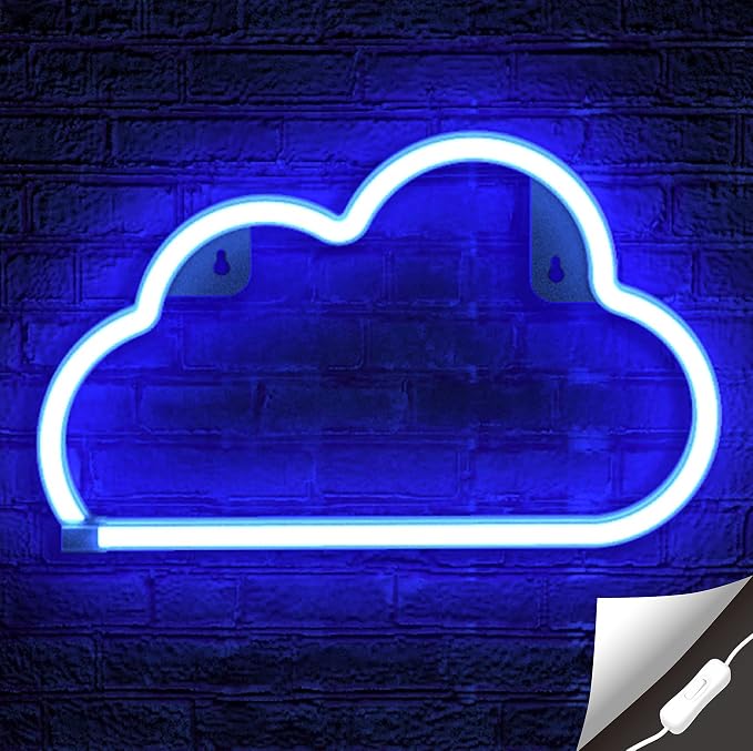 Lumoonosity Cloud Neon Sign, USB Powered Blue Cloud Neon Light with On/Off Switch, Cloud Led Sign for Wall Decor, Aesthetic Hanging Neon Signs, Neon Lights for Bedroom, Living Room, Gaming Room Setup by Lumoonosity