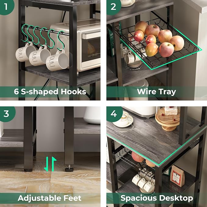 SUPERJARE Bakers Rack with Power Outlet, 35.4 Inches Coffee Bar with Basket - Image 6