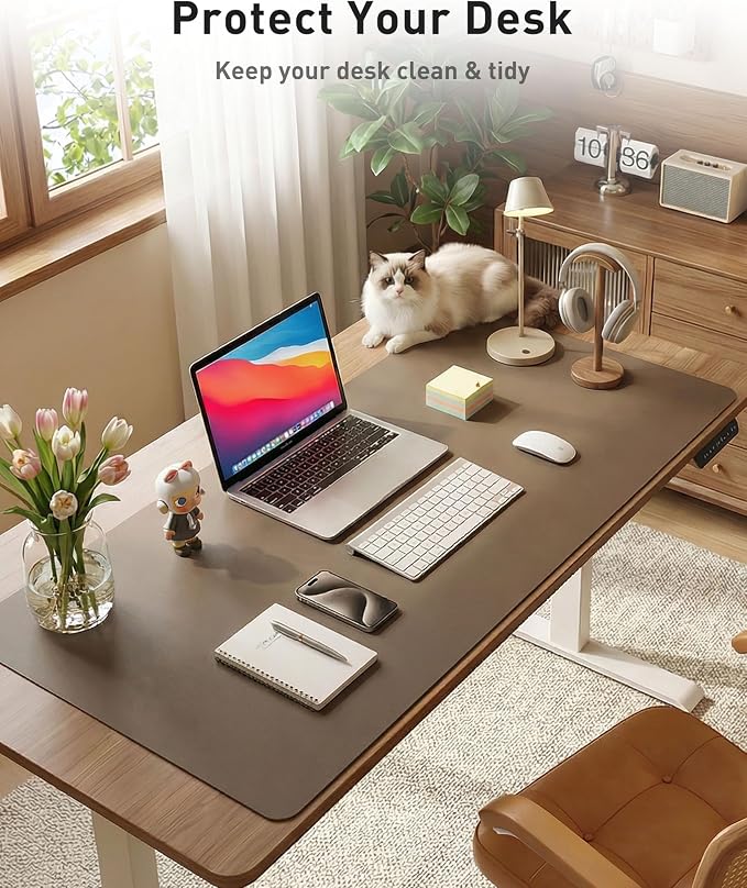 Aothia Faux Leather Desk Mat - Large Mouse Pad, Non-Slip PU Leather Blotter, Waterproof Writing Surface for Office and Home (Coffee, 40" x 24") - Image 8