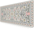 iCasso Aesthetic Desk Mat,31.5x11.8in Mouse Pads, Gray Floral | Anti-Slip Mousepad with Stitched Edges, Waterproof Computer Pad, Desk Accessories Office Decor for Women by iCasso