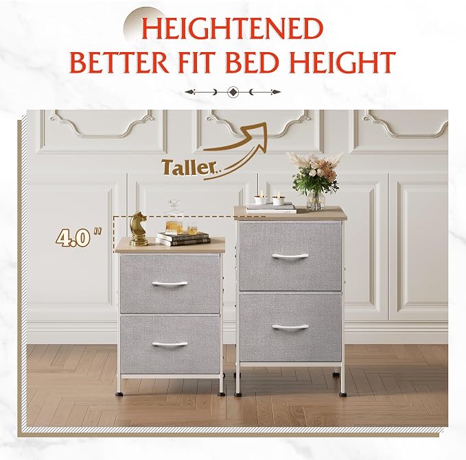 WLIVE Nightstand, Nightstand with 2 Drawers, Bedside Furniture, Night Stand, Small Dresser for Bedroom, College Dorm, End Table with Fabric Bins, Dormitory, Light Grey - Image 8