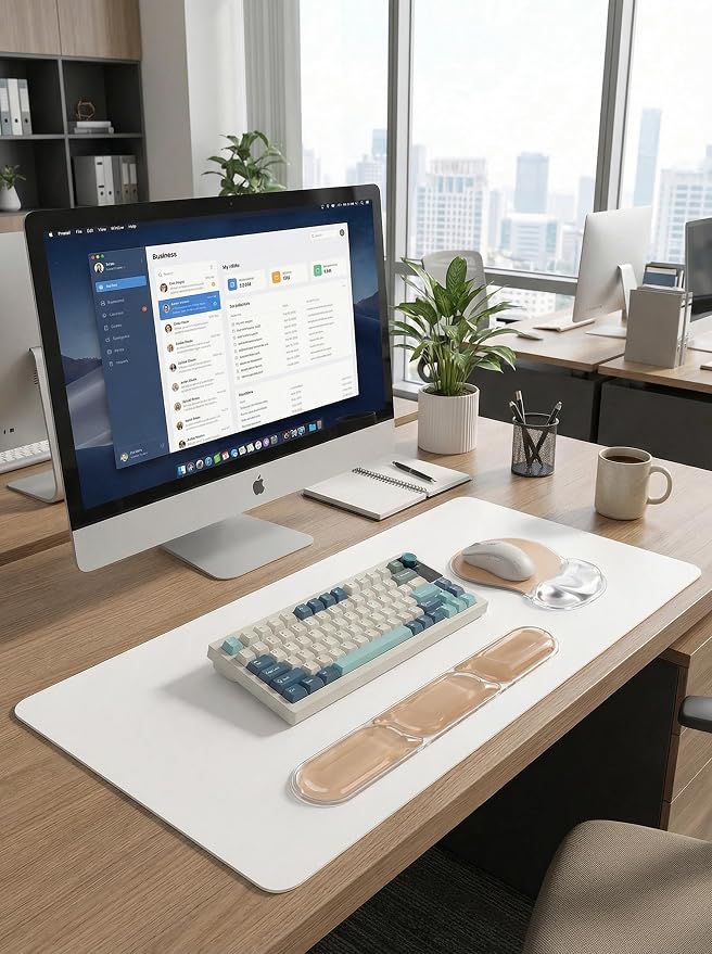 AUPET Ergonomic Gel Mouse Pad and Keyboard Wrist Rest Set, Crystal Gel Cushion Support, PU Base, Smooth Tracking Surface, Easy to Clean Desk Accessories for Office Home Laptop (Gradient Brown) - Image 6