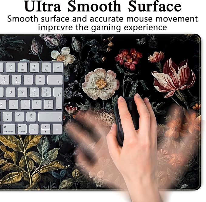 Floral Desk Mat Dark Vintage Aesthetic Desk Pad Flower Plant Black Extended Mouse Pad Large Gaming Mousepad XXL Laptop Computer Mouse Keyboard Mat 31.5 x 15.7 in for Office Desk Decor - Image 7