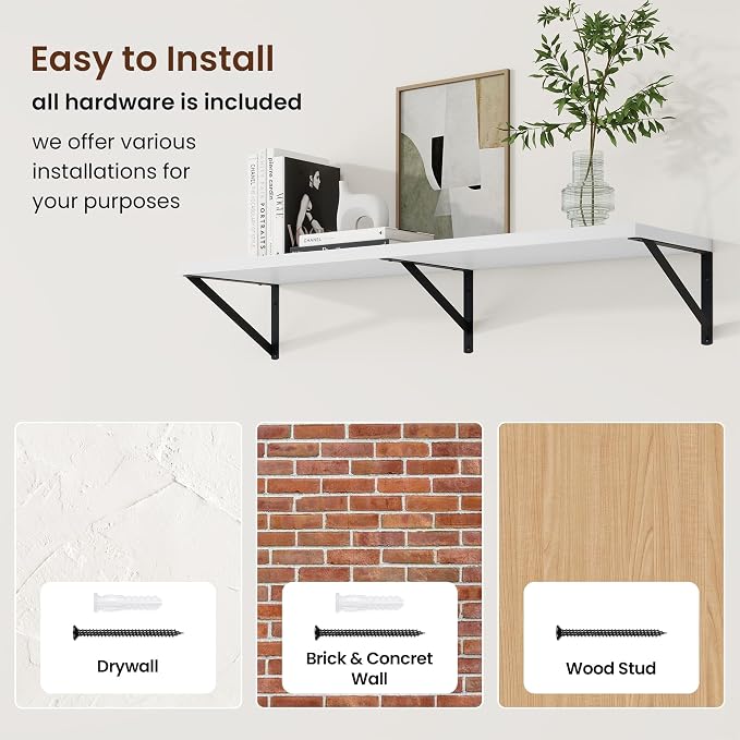 Axeman Deep Floating Shelves, 40'' x 10'' White Wall Shelves Set of 2 - Image 6