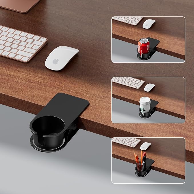 Desk Clip Cup Holder, Cup Holders for Table, Phone Slot, 3" Opening - Image 3